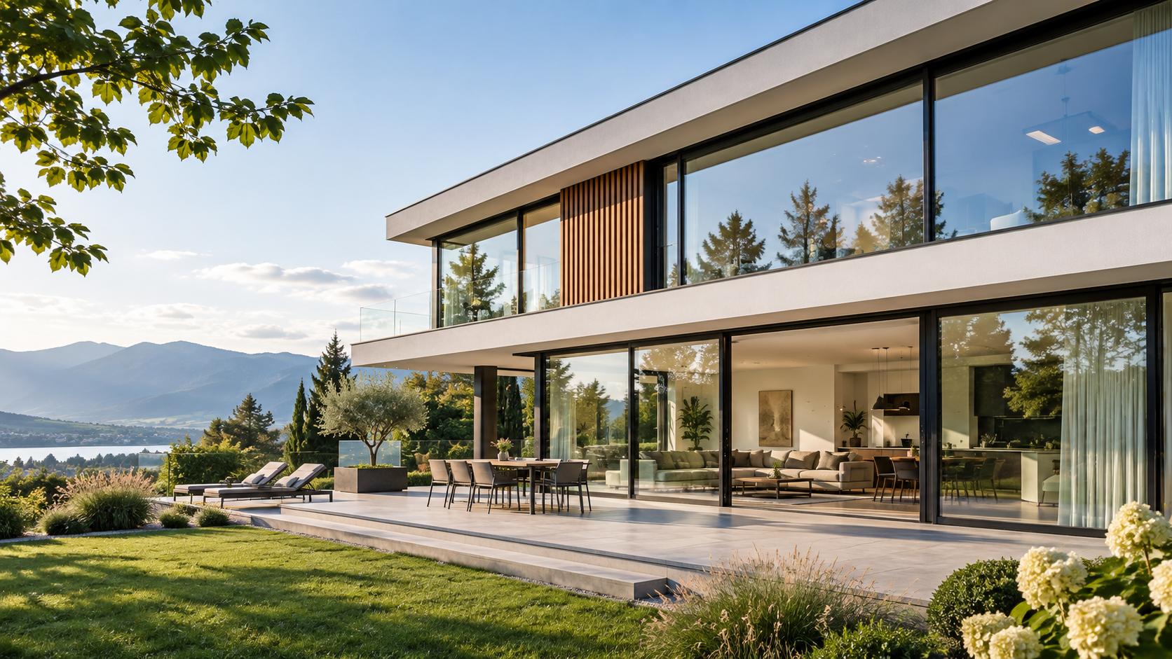 Modernes Einfamilienhaus mit großen Fensterflächen