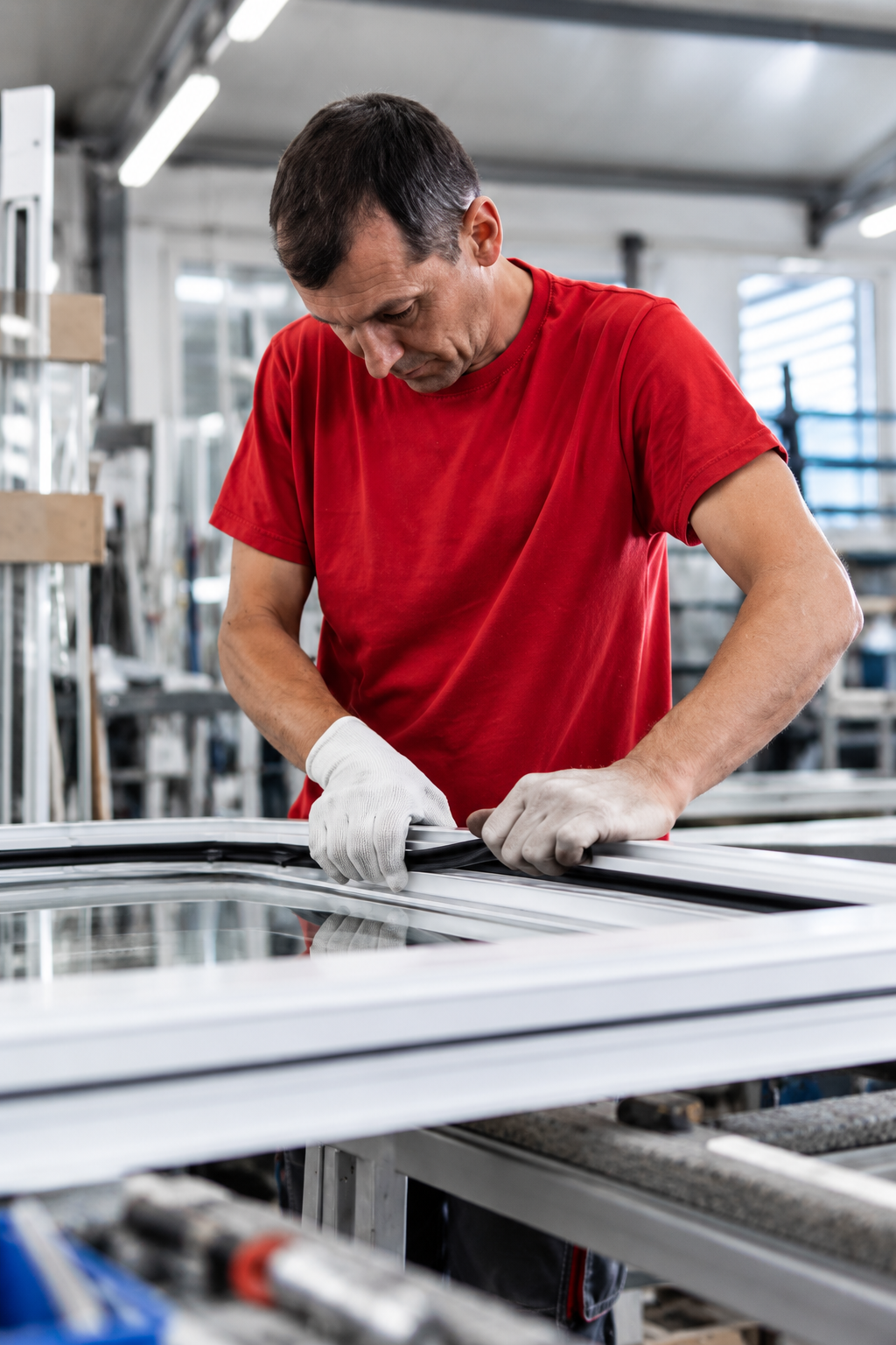 Mitarbeiter bei der Fensterfertigung bei KOCHS-Fensterbau