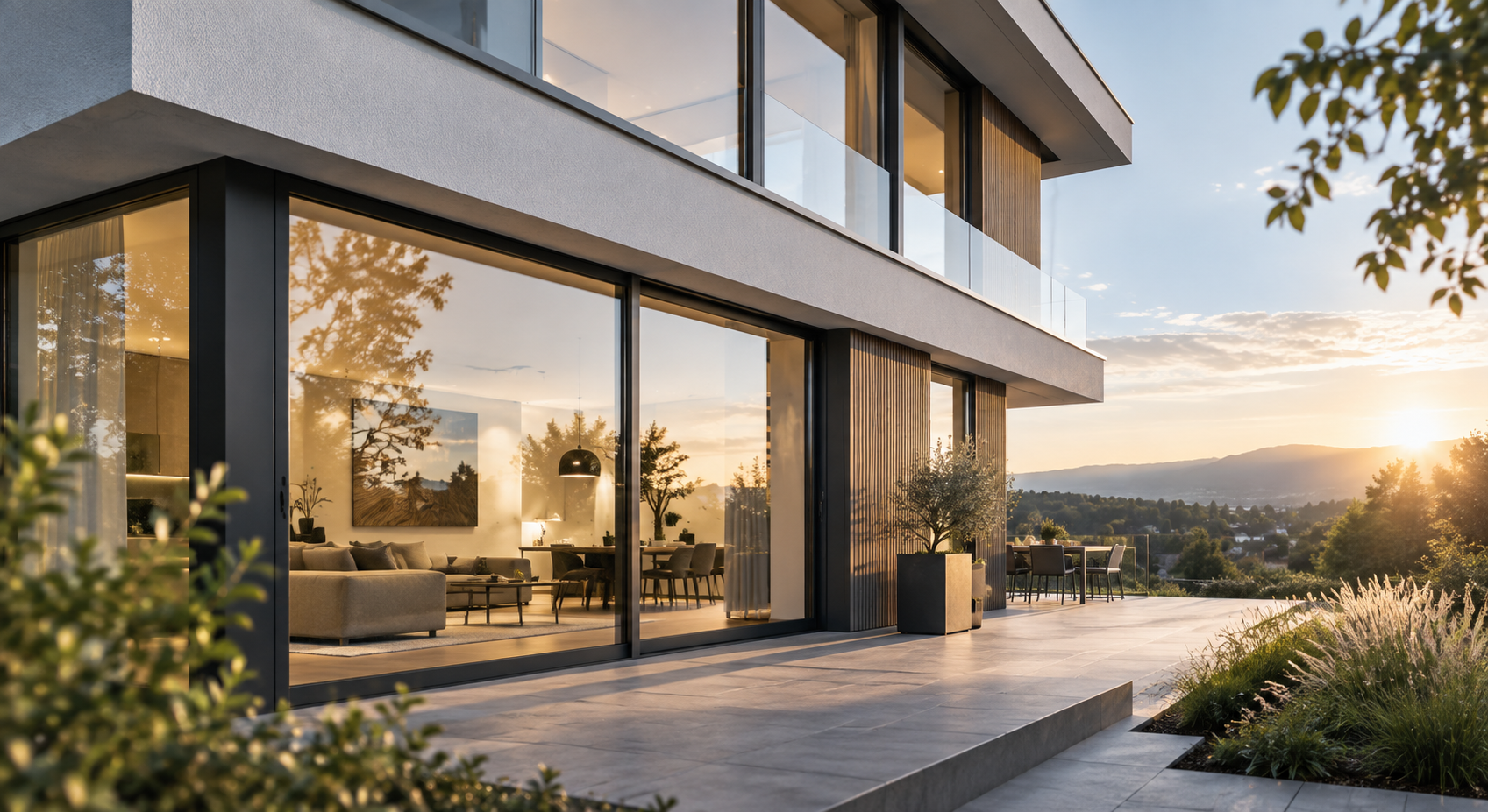 Moderne Fensterlösung in zeitgemäßer Architektur