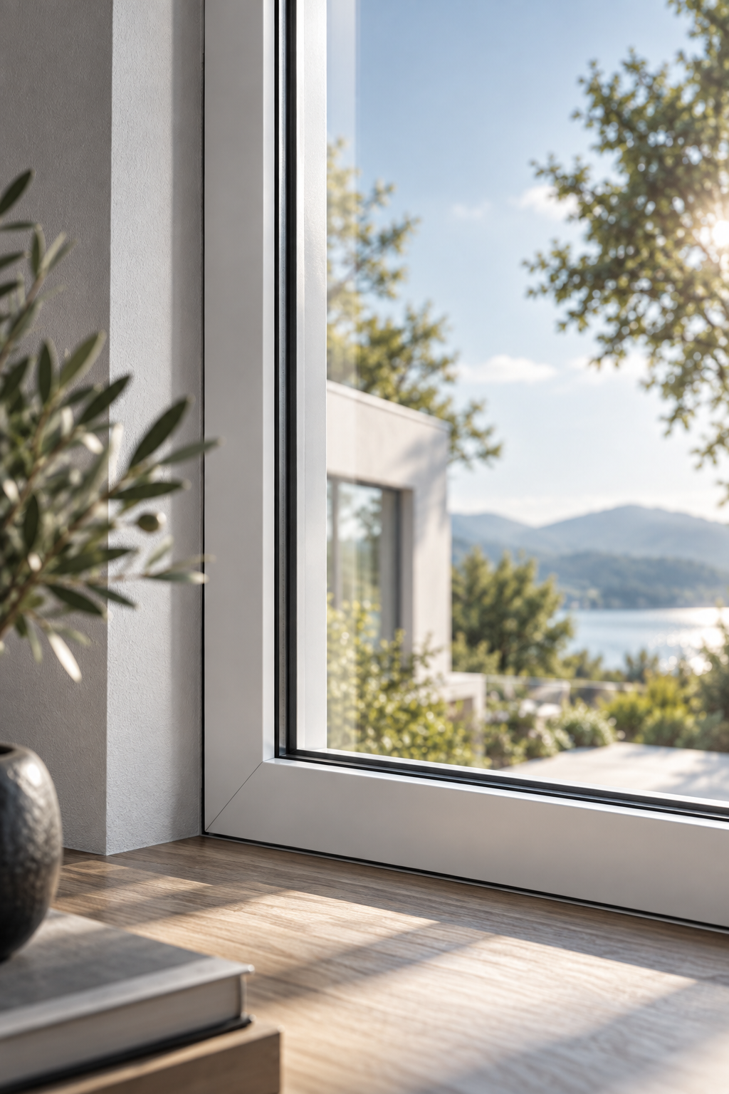 Schmale Rahmenansicht eines modernen Fensters