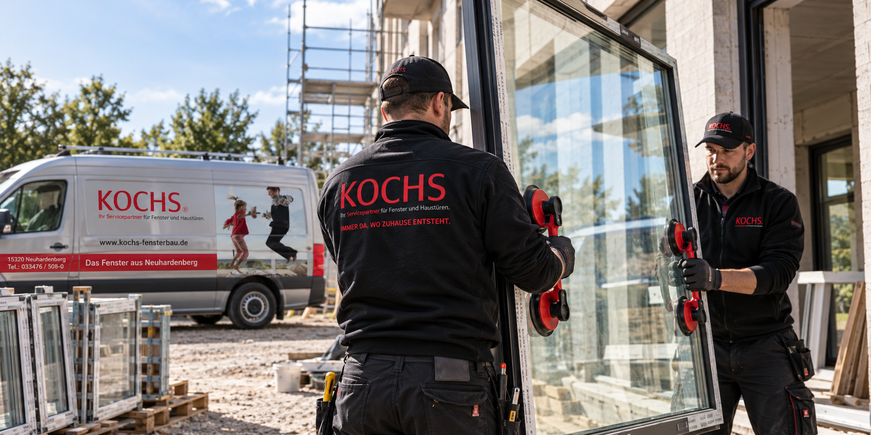 Mitarbeiter von KOCHS-Fensterbau bei der Fenstermontage